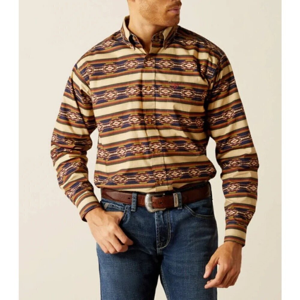 Ariat Men's Long Sleeve Stanford Classic Fit Southwest Print Button Shirt Khaki